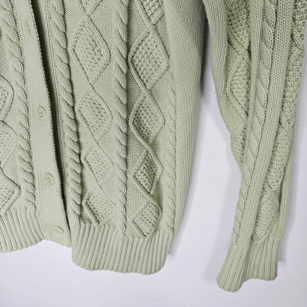 Aritzia Sunday Best Lamora Cardigan Sz 2XS Cable Knit Sweater Green Oversize - Picture 5 of 11